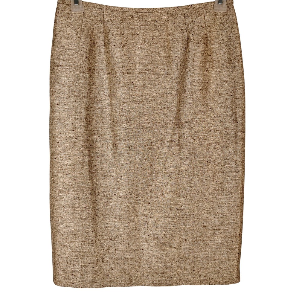 Kasper Womens Size 8 Tan Brown Textured‎ Tweed Pencil Skirt Knee Length Lined